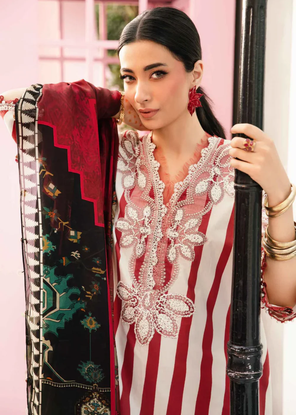 Maria B M-Print MPT-2609-B | Black & Red Stripe