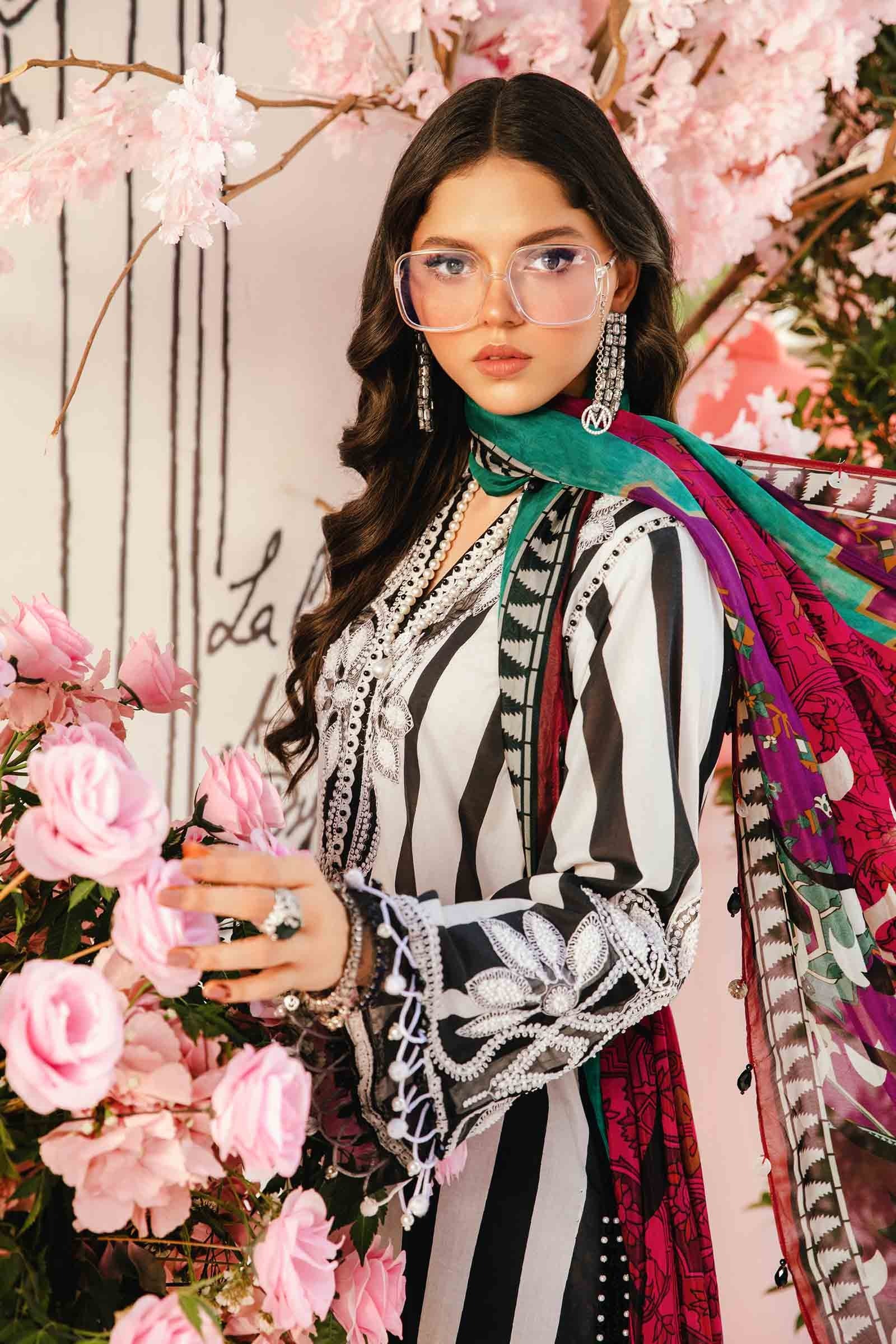 Maria B M-Print MPT-2609-B | Black & White Stripe - Lawn With Chiffon Dupatta Collection