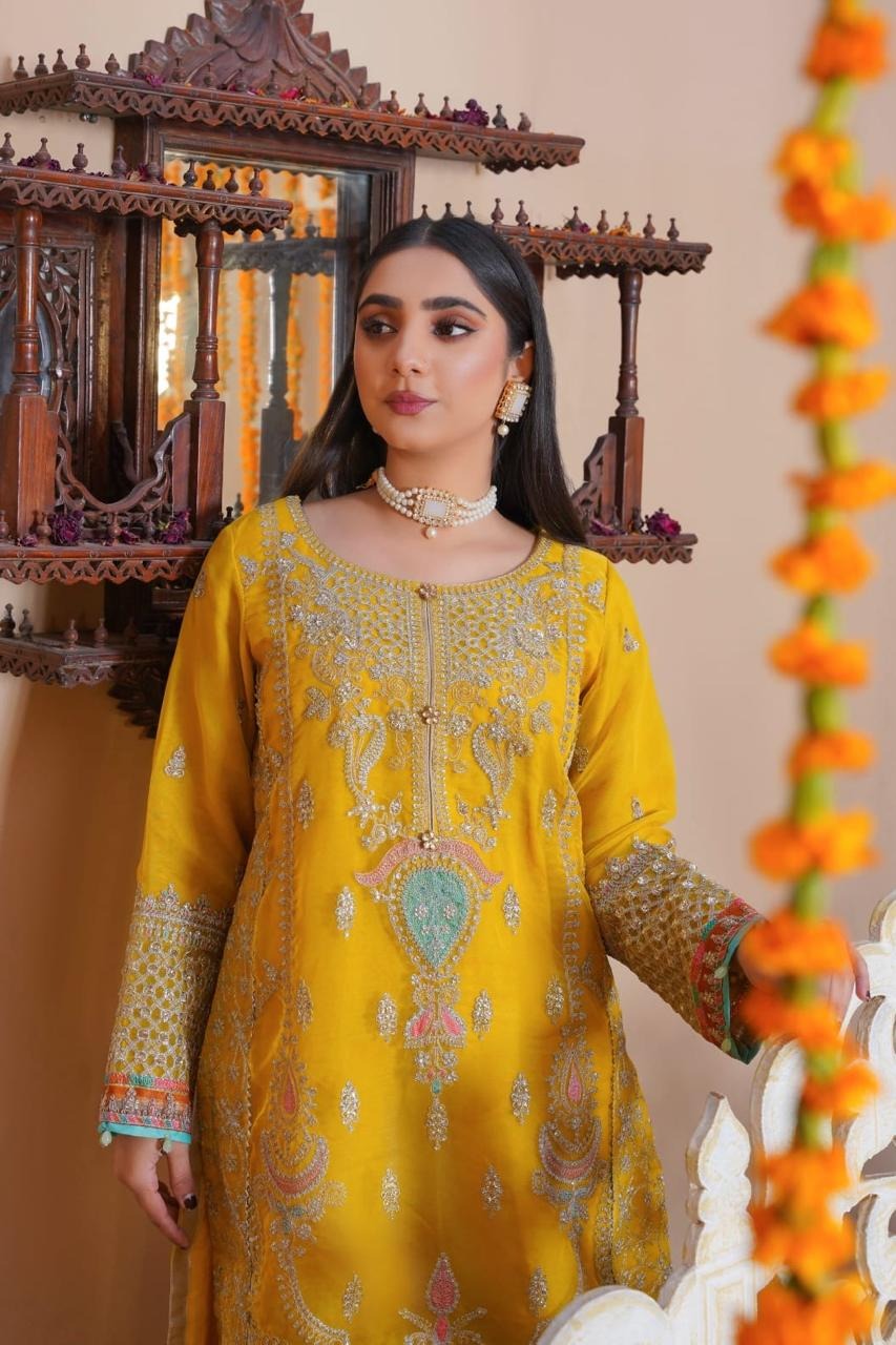 Sajjani Mustard Yellow Haldi Dress - Image 3