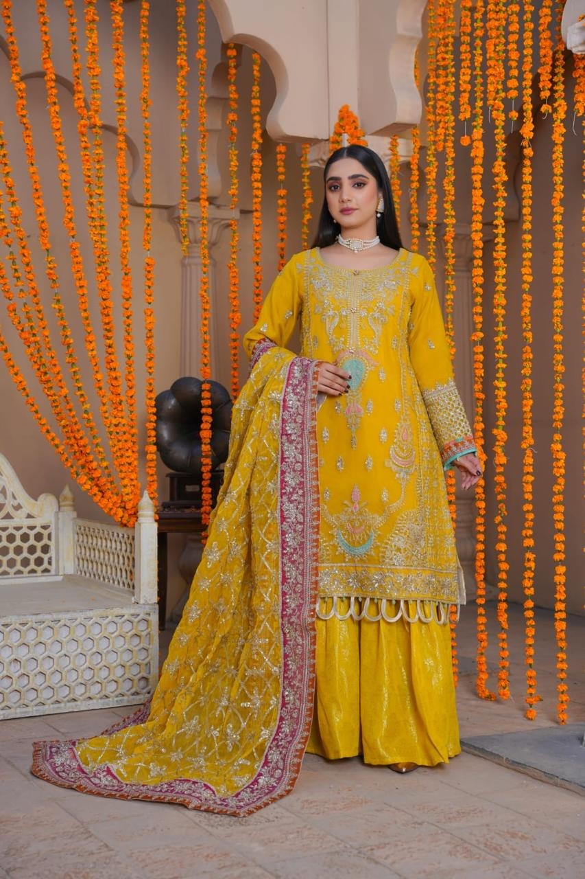 Sajjani Mustard Yellow Haldi Dress - Image 2