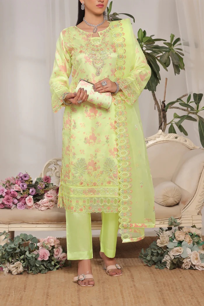 2025 Afsanah Embroidered Organza Lemon